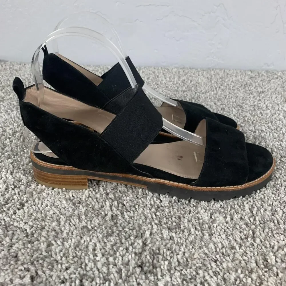 Stuart Weitzman Sandals Womens Size 8.5 Black Suede Topical Strappy Slingback - Picture 2 of 8